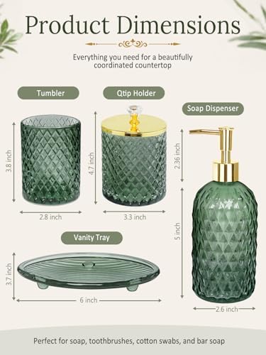 Haturi Glass Bathroom Accessories Set, Sage Green Bathroom Set, 4 Pcs