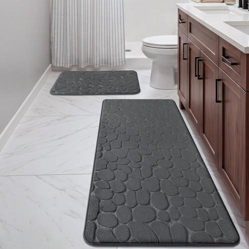 YIHOUSE Bathroom Rugs Mat Set, Memory Foam Bath Mat 2 Piece Dark Grey