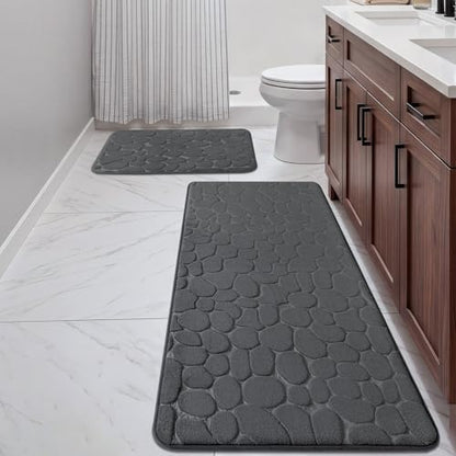 YIHOUSE Bathroom Rugs Mat Set, Memory Foam Bath Mat 2 Piece Dark Grey