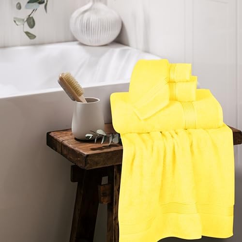 Belizzi Home Ultra Soft 6 Pack Cotton Towel Set, Contains 2 Bath Towels 28x55 inch, 2 Hand Towels 16x24 inch & 2 Wash Coths 12x12 inch, Ideal for Everyday use, Compact & Lightweight - Yellow