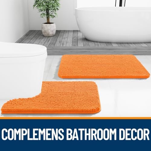 OLANLY Chenille Bathroom Rugs Mats Sets 2 Piece, 30"x20"+24"x20", Orange