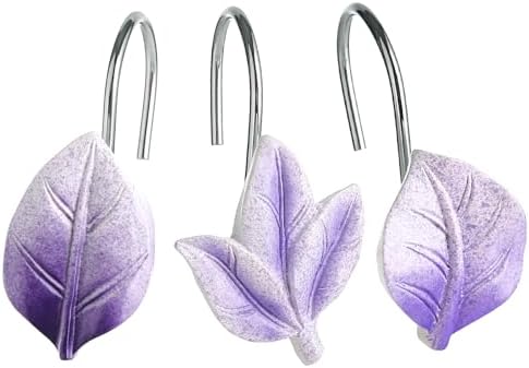 Purple Plant Leaf Shower Curtain Hooks,Eucalyptus Bathroom Decor,12PCS