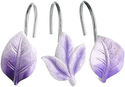 Purple Plant Leaf Shower Curtain Hooks,Eucalyptus Bathroom Decor,12PCS