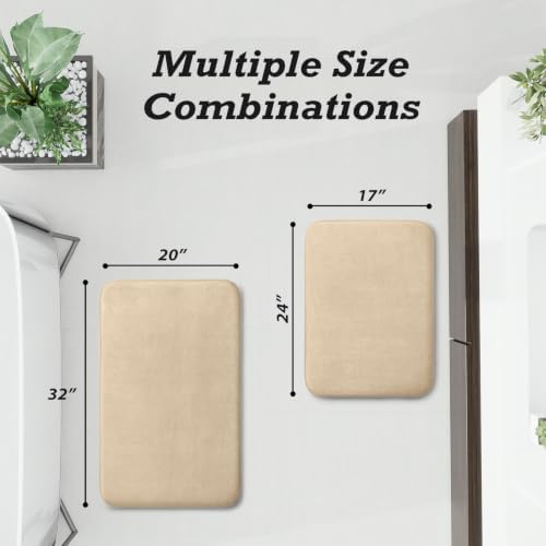 HUXMEYSON Bathroom Rugs Sets 2 Piece, Non-Slip & Quick Dry Bath Mat Set, Ultra Soft Velvet Bath Rugs for Bathroom, Toilet and Shower Floor, Light Coffee