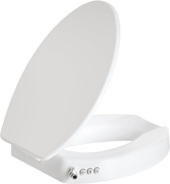 Raised Toilet Seat with Bidet Attachment,Elongated - Non-Electric Bidet with Dual Nozzles - Elevated Toilet Risers for Seniors & Limited Mobility - Easy Install & Clean