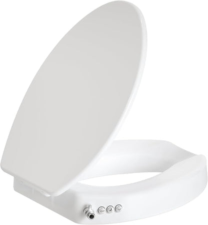 Raised Toilet Seat with Bidet Attachment,Elongated - Non-Electric Bidet with Dual Nozzles - Elevated Toilet Risers for Seniors & Limited Mobility - Easy Install & Clean
