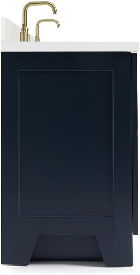 ARIEL Taylor 72-inch Bathroom Vanity with Sink,Solid Wood, 1.5-inch Pure White Quartz Countertop, Double Rectangular Porcelain Sink, 4 Soft Closing Doors, 6 Dovetail Drawers, Midnight Blue