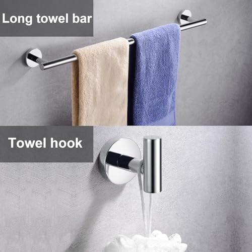 5 Pieces Polished Chrome Bathroom Hardware Accessories Set, SUS304 Stainless Steel 24 Inch Bath Towel Bar Set, Round Bathroom Towel Holder Set, Towel Racks for Bathroom Wall Mounted