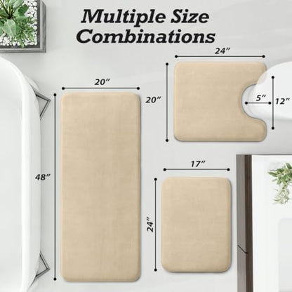 HUXMEYSON Bathroom Rugs Sets 3 Piece, Non-Slip & Quick Dry Bath Mat Set, Ultra Soft Velvet Bath Rugs for Bathroom, Toilet and Shower Floor, Light Coffee