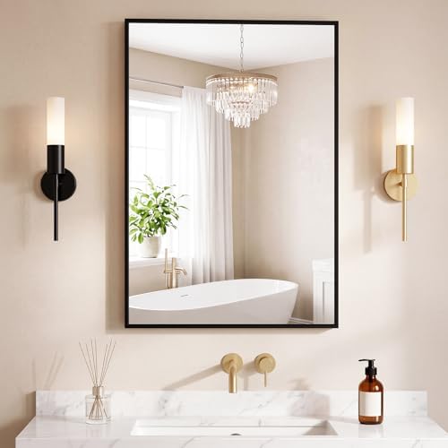 NEWBULIG 24"x36" Wall Mirror, Bathroom Mirrors for Over Sink, Black
