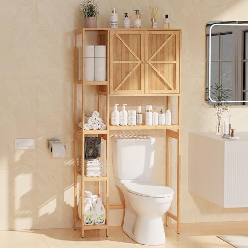 Bamboo Over-the-Toilet Storage Cabinet with Shelves for Small Bathrooms