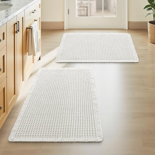Upgraded Waffle Bath Mat Set of 2 Absorbent Non Slip Bathroom Mat 17" x 24"