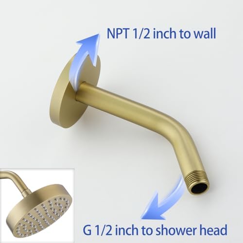 Wall Mounted Shower Arm Extension Head Holder Stainless Stee for Elbow Bathroom Accessories Pipe Bath Tube Brushed Gold,SW-RD91018-6BG.