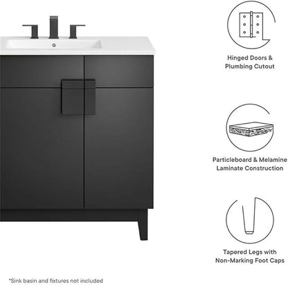 Modway EEI-6400-BLK Miles 36” Bathroom Vanity Cabinet (Sink Basin Not Included), Black