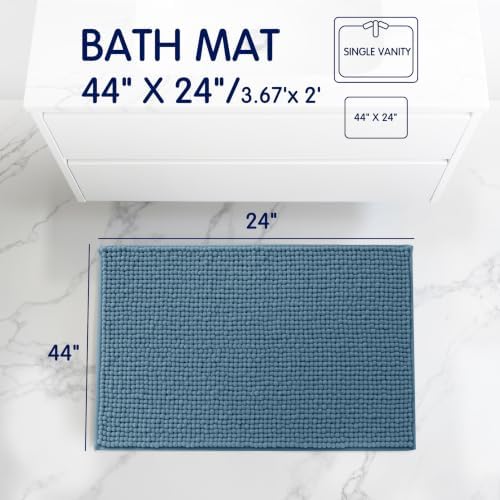 SUBRTEX Bathroom Rugs, 24" x 44" Chenille Bath Rug Soft Short Plush Bath Mat Soft Shower Mat Water Absorbent Shower Mat Quick Dry Machine Washable, Stone Blue