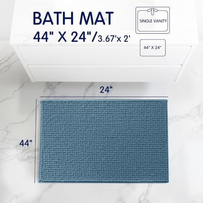 SUBRTEX Bathroom Rugs, 24" x 44" Chenille Bath Rug Soft Short Plush Bath Mat Soft Shower Mat Water Absorbent Shower Mat Quick Dry Machine Washable, Stone Blue
