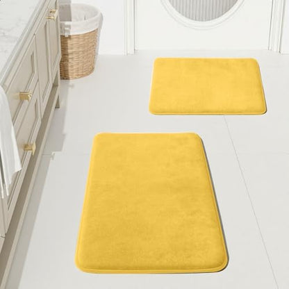 HUXMEYSON Bathroom Rugs Sets 2 Piece, Non-Slip & Quick Dry Bath Mat Set, Ultra Soft Velvet Bath Rugs for Bathroom, Toilet and Shower Floor, Yellow