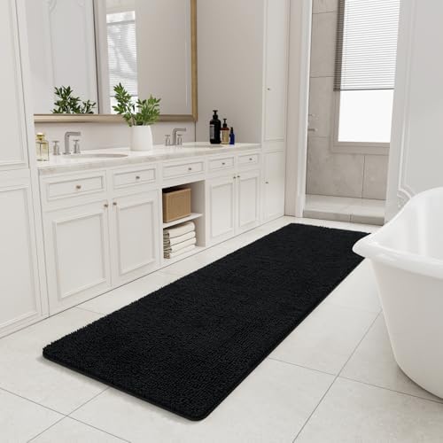 LOCHAS Luxury Bathroom Rug Shaggy Bath Mat 24 x 80 Inch, Black