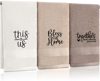 FuWeave 3 Pcs Hand Towels Bathroom Set,Brown,Inspirational Language