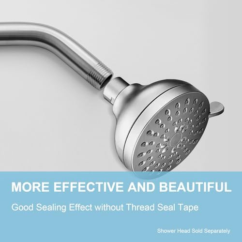 OFFO Shower Arm with Flange, 6 in Brushed Nickel Wall Mount Replacement Angle Shower Head Arm Wall-Mounted For Fixed Shower Head & Handheld Showerhead