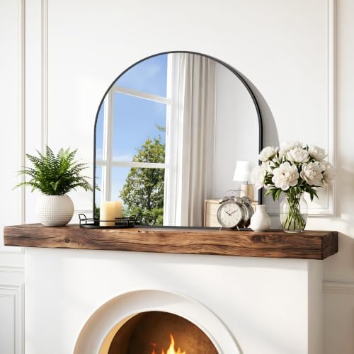 GLASHOM Arched Bathroom Vanity Mirror, 24"x24" Black Frame Wall Mirror