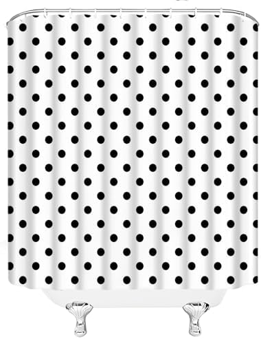 Polka Dot Shower Curtain Black White Retro Spot Vintage Fabric Decorative Bathroom Curtains with Hooks,67" Wx70 H