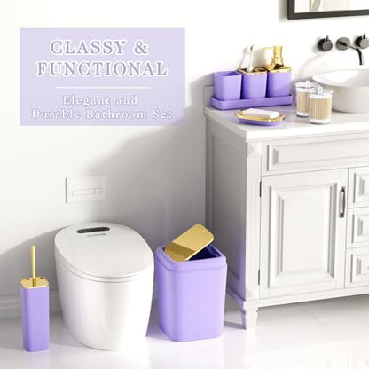 XLHOMO Bathroom Accessories Set - Luxury Purple Bathroom Set, 9 Pieces Bathroom Accessory Set, Purple Bathroom Accessories with Trash Can, Toilet Brush & Soap Dispenser