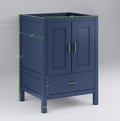 24" Blue Bathroom Vanity Base Only – Freestanding Solid Wood Sink Cabinet with Bottom Drawer, Shaker Style Storage, No Top or Sink, 36" W x 21" D x 34.5" H