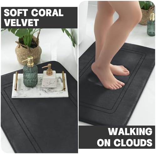 YIHOUSE Memory Foam Bath Mat Set, Bathroom Rugs Sets 2 Pieces, Non Slip Bath Mats for Bathroom, Super Soft and Water Absorbent Bath Rug Set, Machine Washable U Shape Toilet Rug,Black
