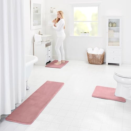 Memory Foam Bath Mat Non Slip Absorbent Super Cozy Velvet Bathroom Rug Carpet (24 inches X 48 inches, Mauve)