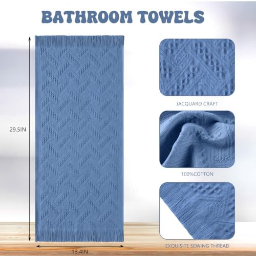 HunnmingRe 4 Pack Boho Hand Towel for Kitchen, Blue