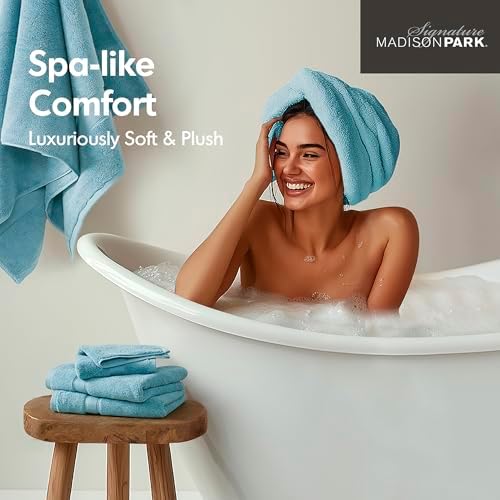 Madison Park 800GSM 100% Cotton Bathroom Bath Towel Set of 8, Aqua