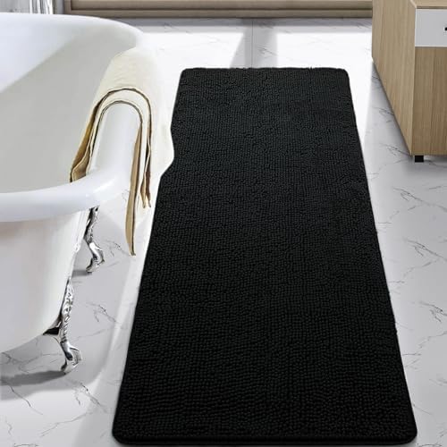 LOCHAS Luxury Bathroom Rug Shaggy Bath Mat 24 x 70 Inch, Black