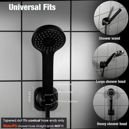 Handheld Shower Head Holder - 5 Positions Adjustable - Concealed Adhesive Mount with Screw Option- Bathroom Wall Mount Shower Hose Holder (Matte Black)