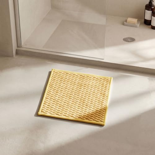 Triohero Small Bathroom Rugs Non Slip Washable Bath Rugs Super Absorbent Bathroom Rug Thin Quick Dry Low Pile Bath Mats, Yellow 12"x12"