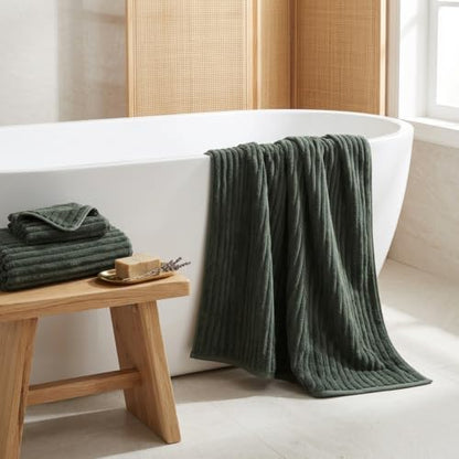 3 Pack Bath Towel Set, 40"x80" Oversized Bath Sheet, Olive Green