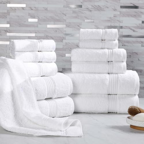 Superior Egyptian Cotton 12-Piece Towel Set, Assorted Towels for Home Bathroom, Guest Bath Decor Essentials, Includes 4 Bath, 4 Hand, 4 Face Towels/Washcloths, Quick Dry, Absorbent - White
