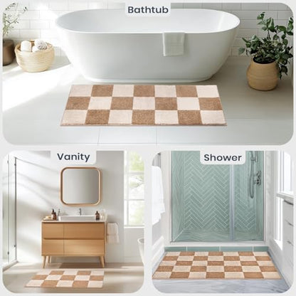 PURRUGS Bathroom Rug Non-Slip Machine Washable 30" x 46", Super Absorbent and Quick-Dry Bath Mat, Extra Soft and Plush Bath Rug for Shower, Bathtub and Sink, Beige & Grayish Brown