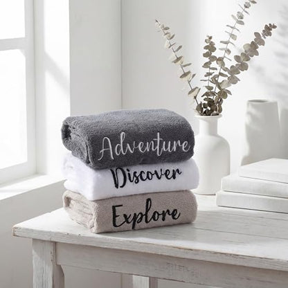 Tiamon 3 Pcs Bathroom Towel Decorative Set 100% Cotton Fluffy Bath Hand Towels for Guest Gifts Farmhouse Kitchen Hand Towels Home(Black, White, Gray,30 x 13 Inch,Discover, Explore, Adventure)