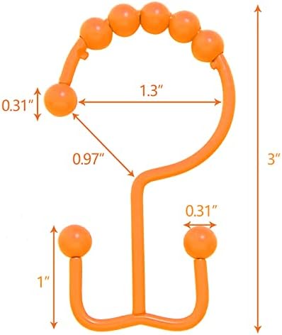 Shower Curtain Hooks,304 Stainless Steel Shower Rings for Bathroom,Double Glide Shower Hooks for Bathroom Shower Curtain Rods Curtains,Set of 12 Hooks,Orange（Shower Curtain Hooks Style A ）