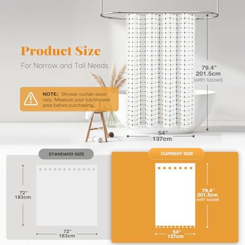 BTTN 54x78 Boho Farmhouse Linen Heavy Duty Shower Curtain, White and Black
