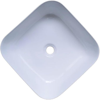 KINGWONG 15" Ceramic Vessel Sink, White Square Bathroom Sink Above Counter | Easy-Clean Porcelain Vanity Sink with Rounded Corner & No Overflow, Compact 15.15" Design for RV, Powder Room, Small Space