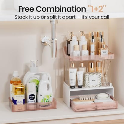 Delamu 4-Tier Makeup Organizer, Bathroom Counter, 2 Drawers, Grapefruit