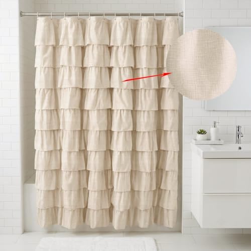 Khaki Ruffle Shower Curtain Farmhouse Rustic Fabric Cloth Shower Curtains