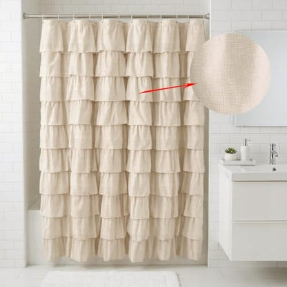 Khaki Ruffle Shower Curtain Farmhouse Rustic Fabric Cloth Shower Curtains