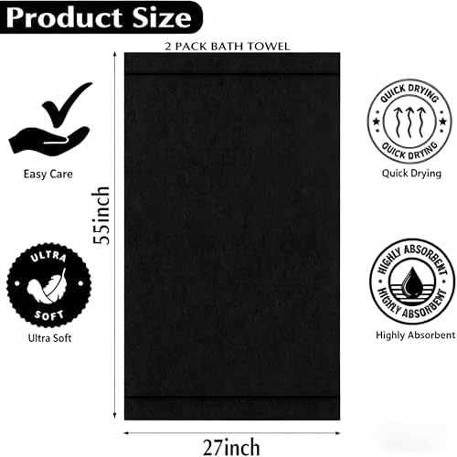 Microfiber Bath Towels Set of 2 - Ultra Soft, Highly Absorbent & Fast Drying Bath Towels, Vacuum Compressed for Storage, Lint-Free & Skin-Friendly for Women, Kids, Sensitive Skin (27x54 Inches)
