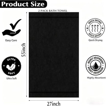Microfiber Bath Towels Set of 2 - Ultra Soft, Highly Absorbent & Fast Drying Bath Towels, Vacuum Compressed for Storage, Lint-Free & Skin-Friendly for Women, Kids, Sensitive Skin (27x54 Inches)