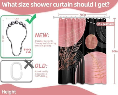 Pink and Black Extra Long Shower Curtain, Tall 72X96 in, Mid Century
