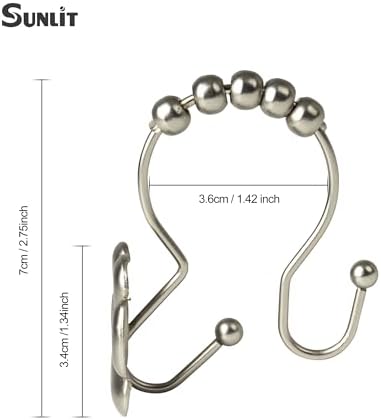 Sunlit Fashion Design Cute Paw Print Polished Double Shower Curtain Hooks for Dog Cat and Bear, Rust Proof Oil Rubbed Metal Shower Curtain Rings-12 Pack