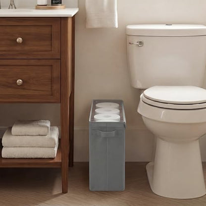Cupic Cupid Toilet Paper Storage Baskets, Bathroom Toilet Paper Storage with Lid, Holds 12 Regular or 9 Mega Rolls, Slim Toilet Tissue Holder Basket with Clear PVC Lid and Handles, Grey